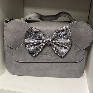 Loungefly Disney Minnie Mouse Ears Sequin Bow Grey Crossbody Bag